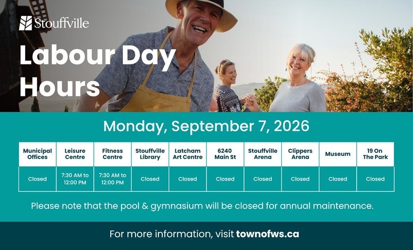 Table with two rows showing facilities and hours for Labour Day