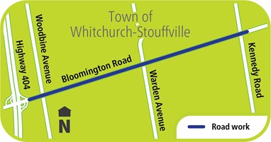 York Region map of construction on Bloomington Road