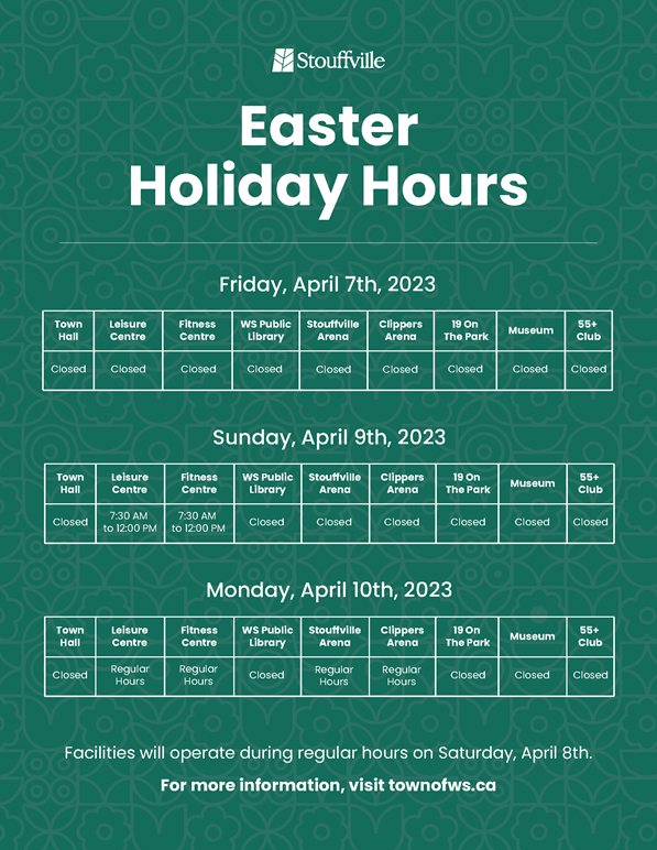 Chart of Easter Holiday Hours