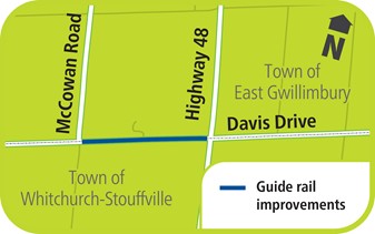 York region map of Davis Drive Guide Rail Improvements